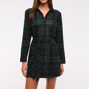 Abercrombie & Fitch Flannel Shirt Dress Green Plaid Sz M